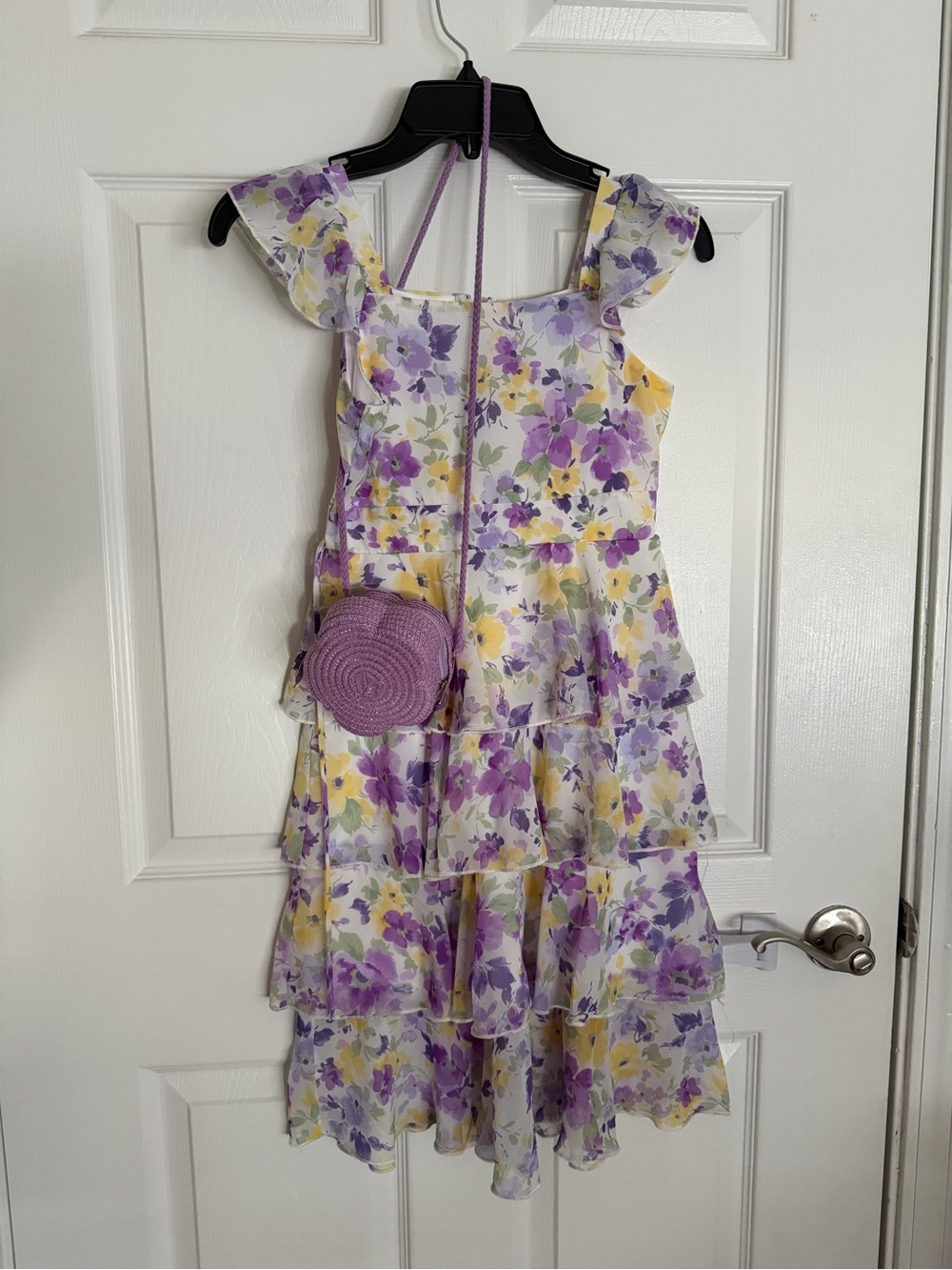 Speechless Kids Purple & Yellow Floral Tiered Dress with Purse